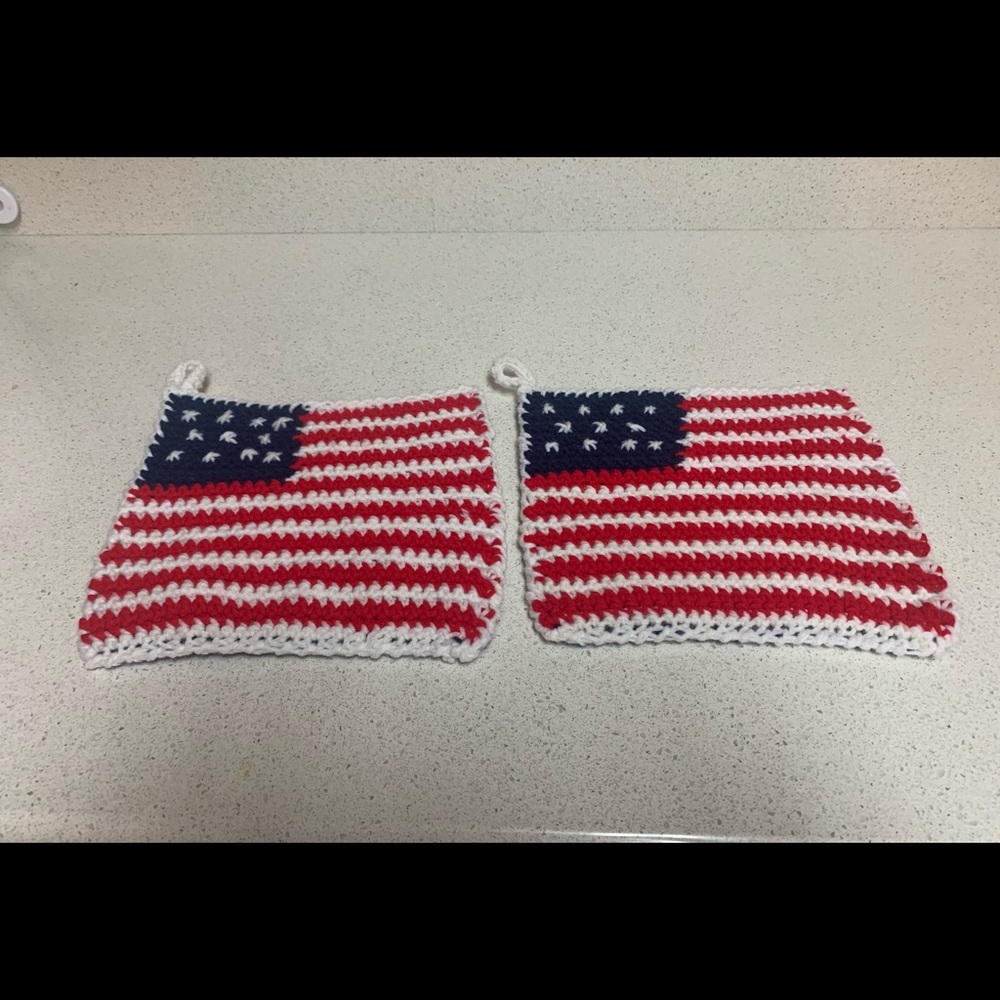 Potholders America Flag Decorative Patriotic New Handmade Crochet